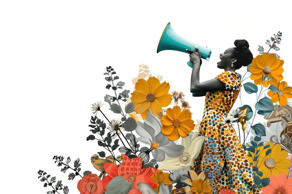 Woman holding a megaphone flower plant photography.