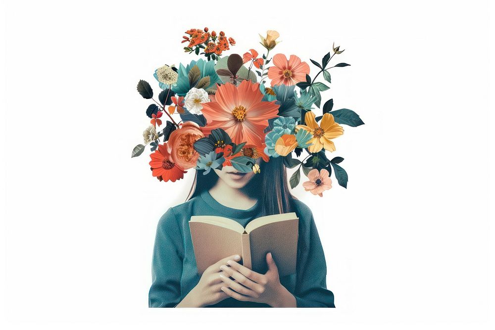 Person reading book flower portrait person.