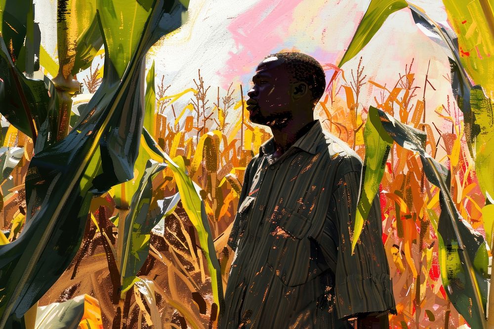 African man standing in a corn field agriculture outdoors adult.