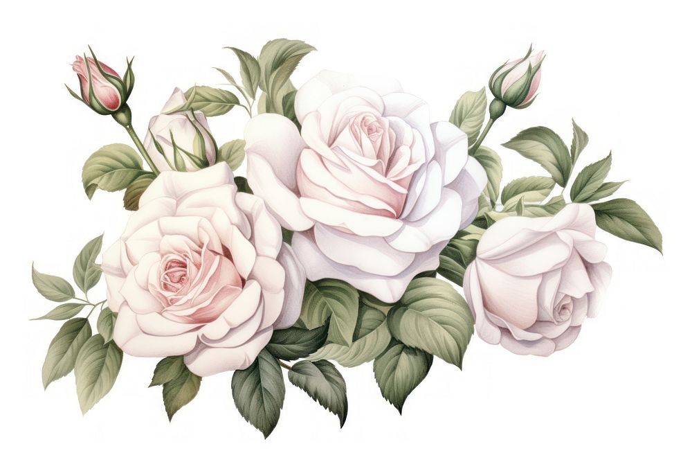 Botanical illustration rose bouquet pattern flower sketch.