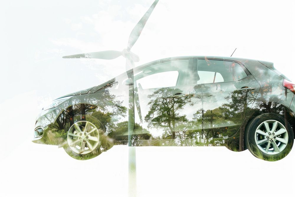 Eco car wind turbines vehicle wheel transportation.