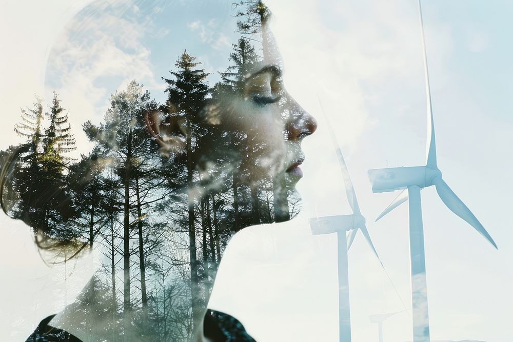 Wind turbines forest portrait photography outdoors.