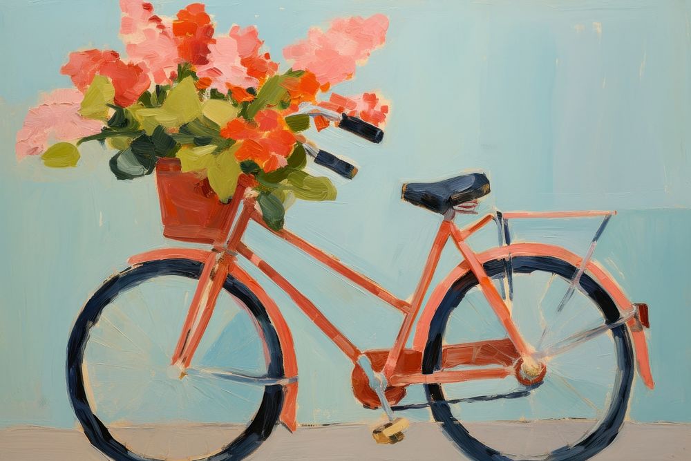 Bicycle with flower painting vehicle wheel.