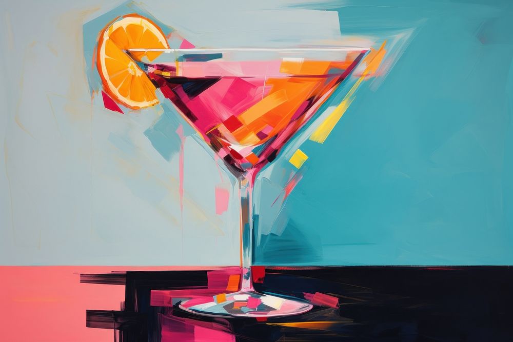 Cocktail in bar painting martini drink.