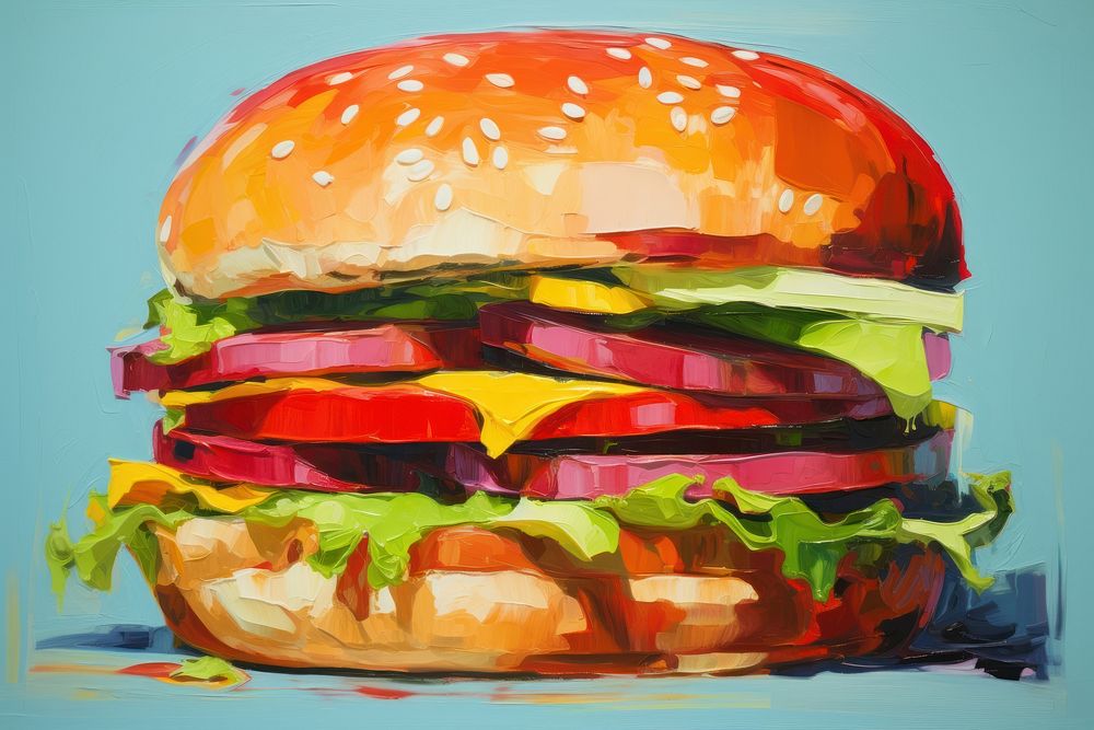Hamburger painting food vegetable.