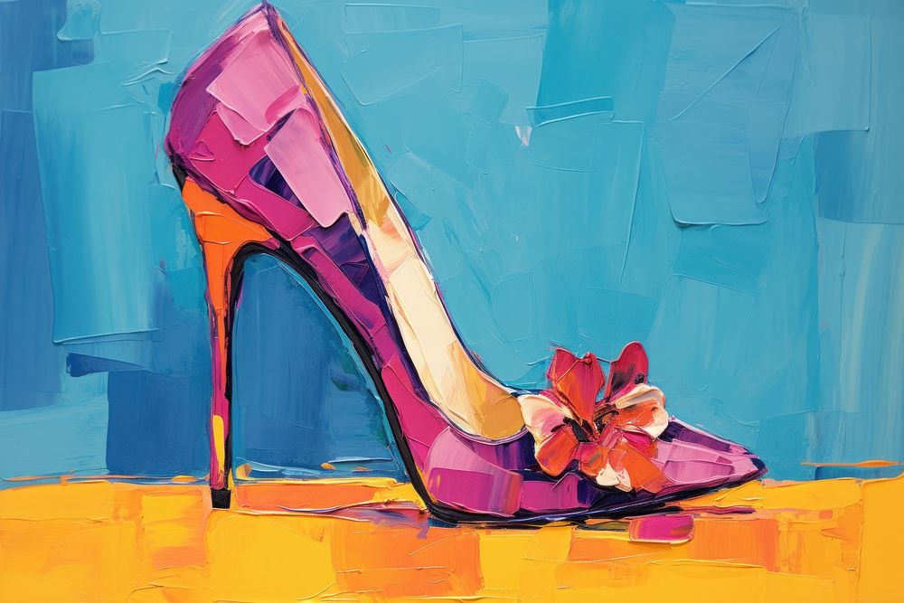 High heels with flower footwear painting shoe.