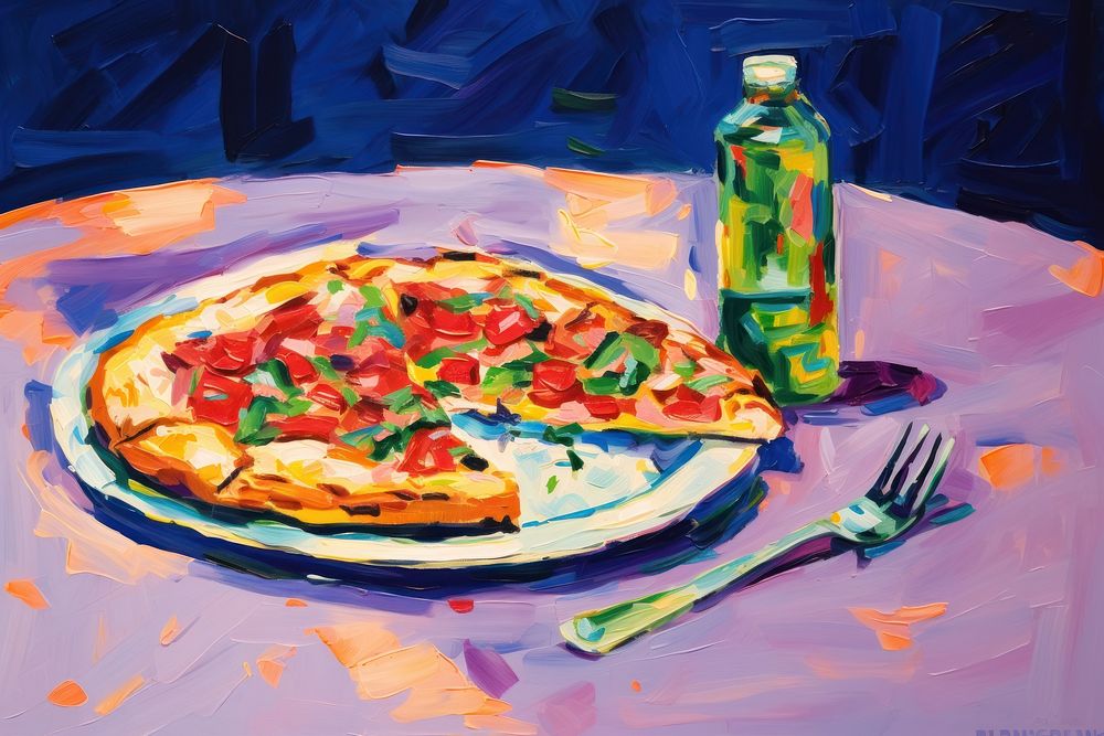 Pizza picnic painting food fork.