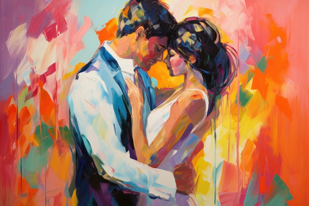 Wedding event painting kissing adult.