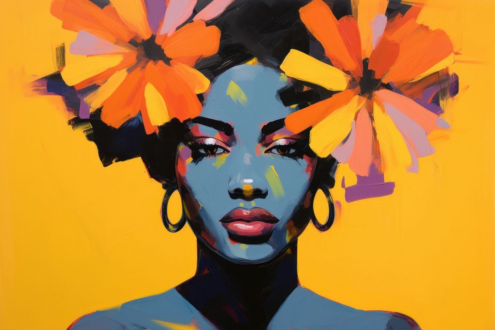 Black woman face with flower painting portrait adult.