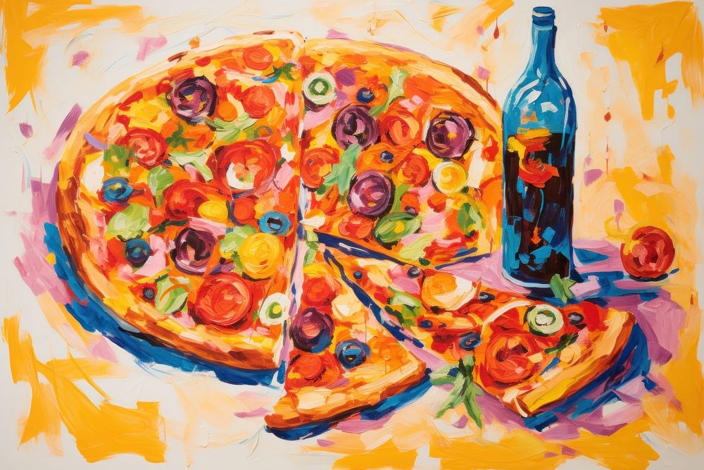 Pizza picnic painting food art.