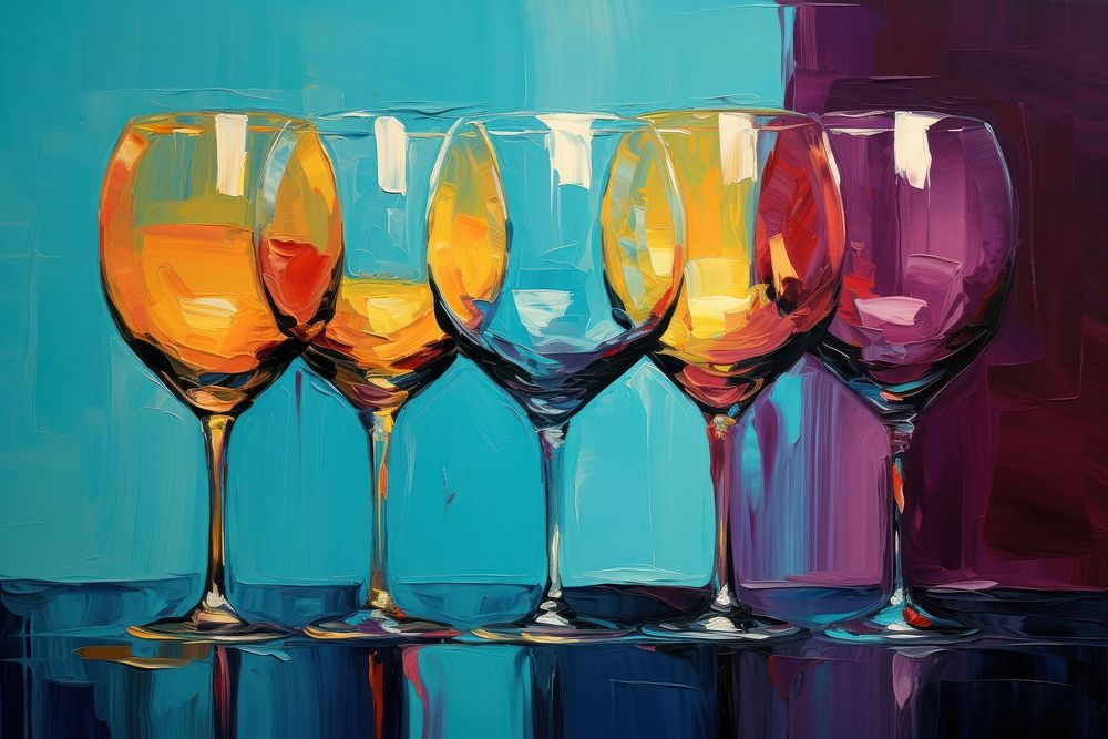 Wine glasses painting drink refreshment.
