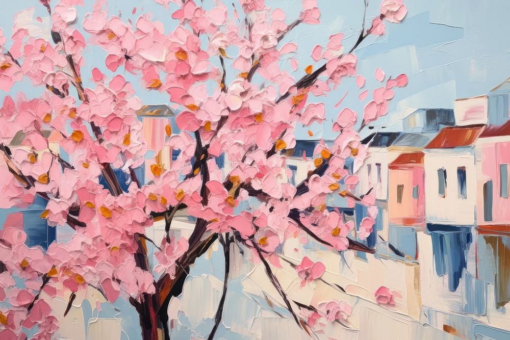 Cherry blossom in town painting flower plant.