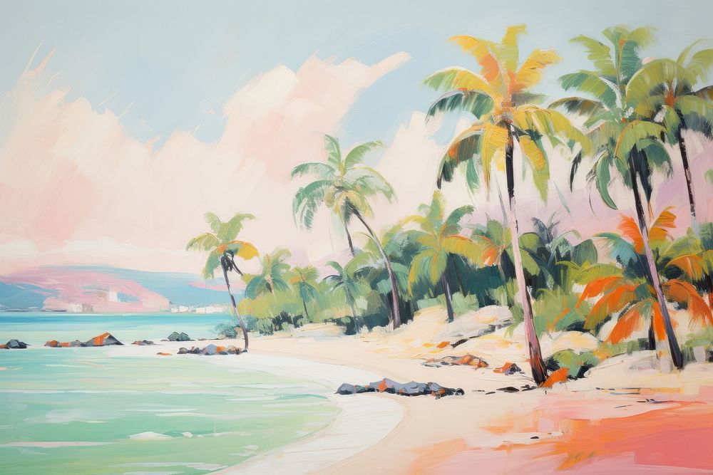 Tropical beach summer painting landscape outdoors.