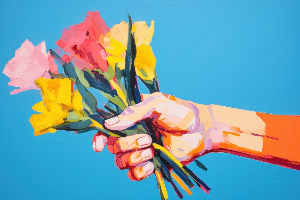 Hands holding flowers painting art inflorescence.