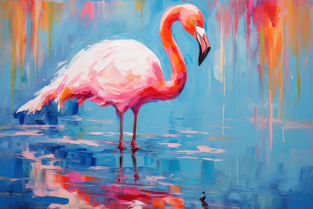 Flamingo in river painting animal bird.