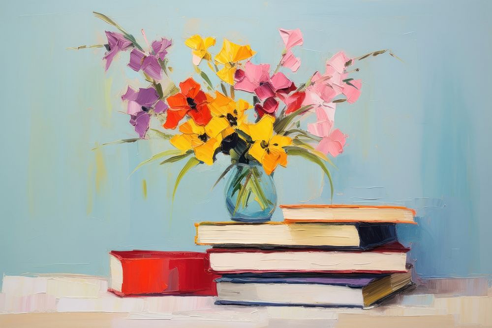 Books with flower painting plant art.