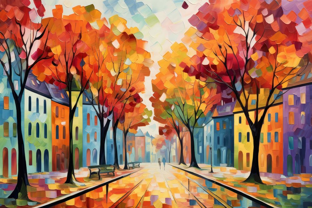 Autumn in city painting backgrounds art.