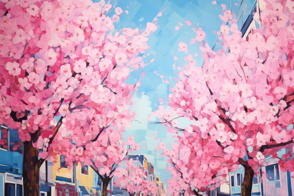 Cherry blossom in town backgrounds outdoors painting.