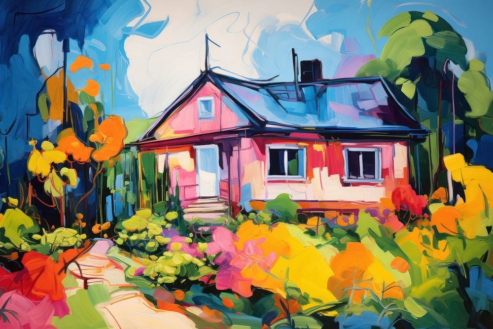 Home in spring season painting architecture building.