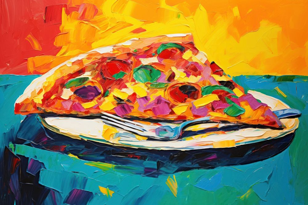 Pizza picnic painting food meal.