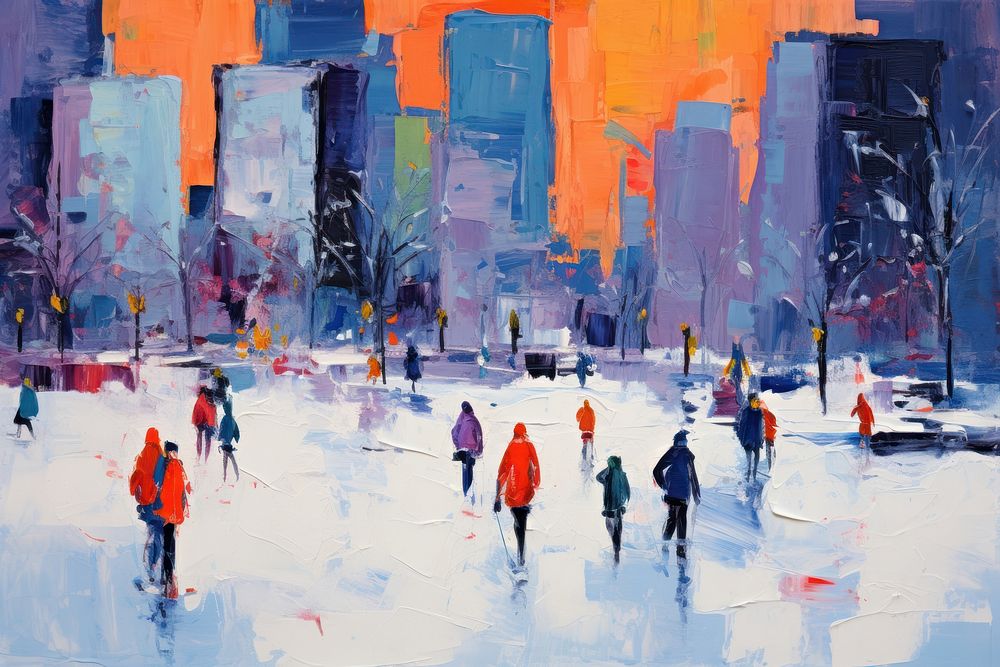 Winter in new york city painting outdoors snow.