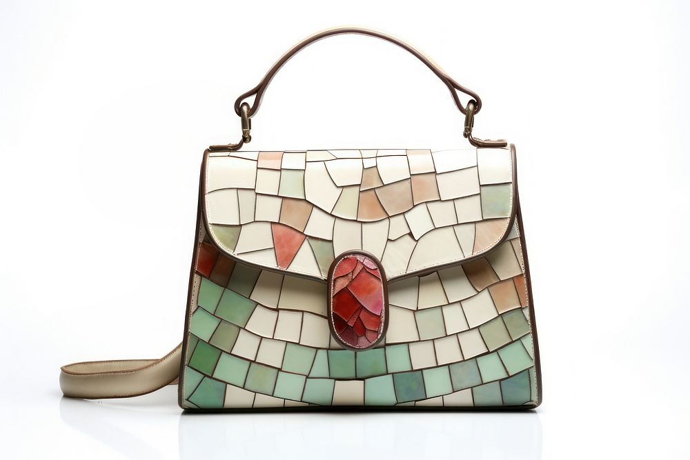 Mosaic tiles of woman bag handbag purse white background.
