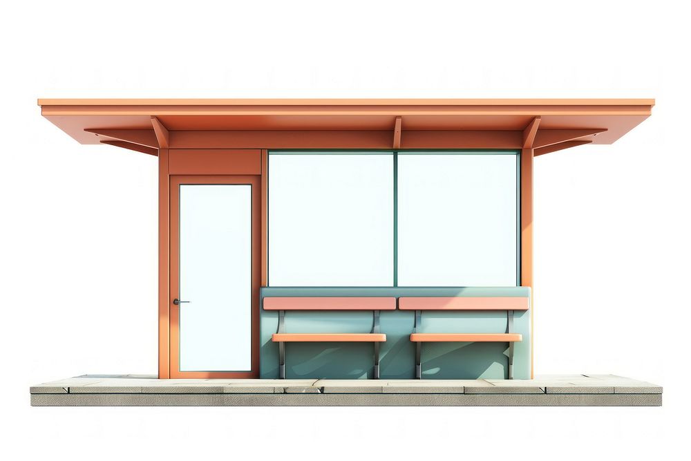 Cartoon of bus stop architecture building white background.