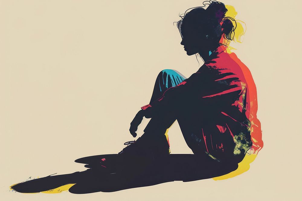 Drawing woman sitting with shadow adult red art.