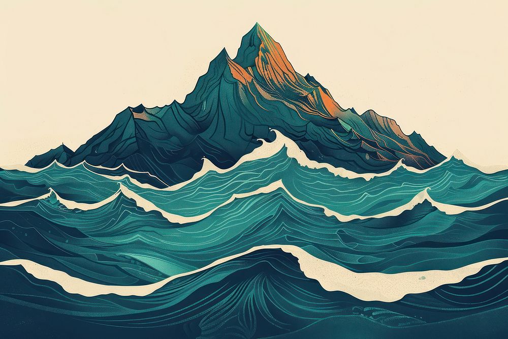 Drawing mountain with deep sea art landscape nature.