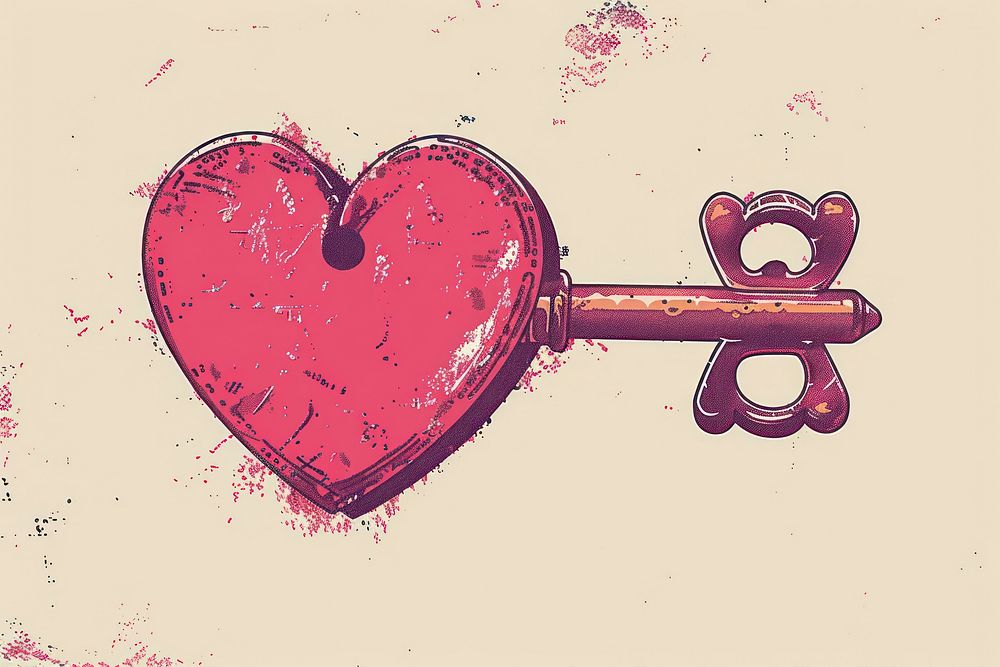 Drawing heart key red security weaponry.