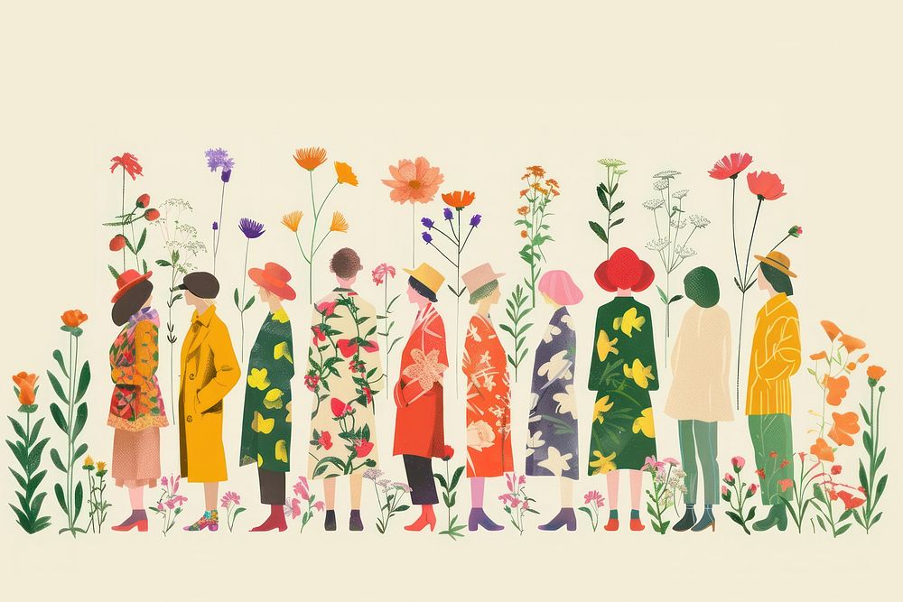 Drawing people with flowers art pattern plant.