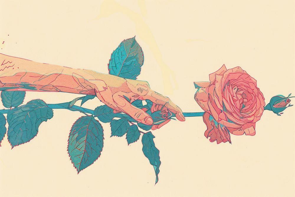Drawing rose over arm art flower sketch.