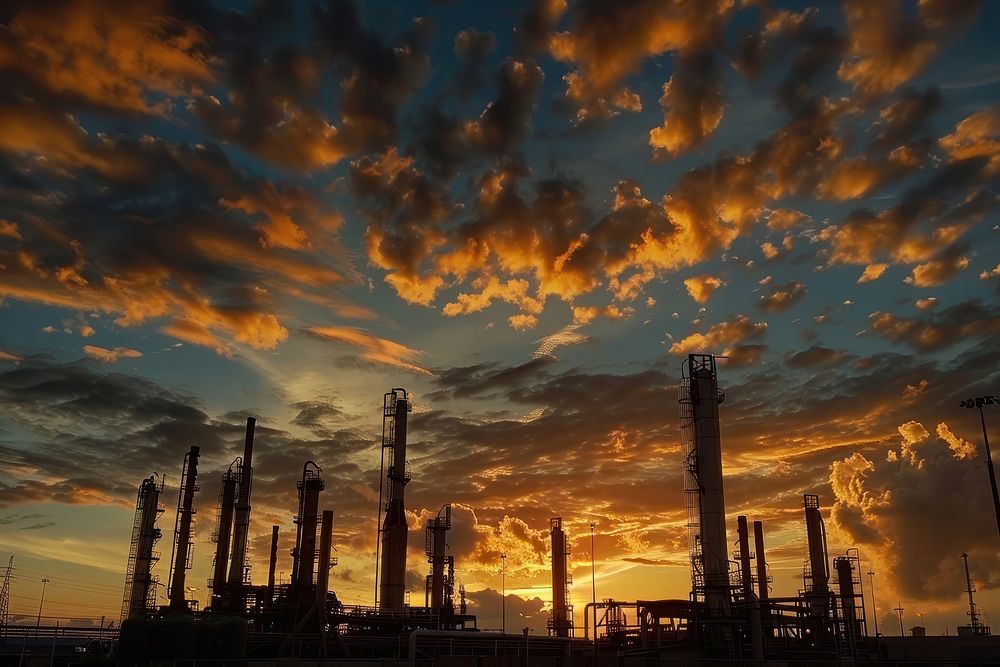 Oil refining plan under a cloudy sky in morning architecture outdoors refinery.
