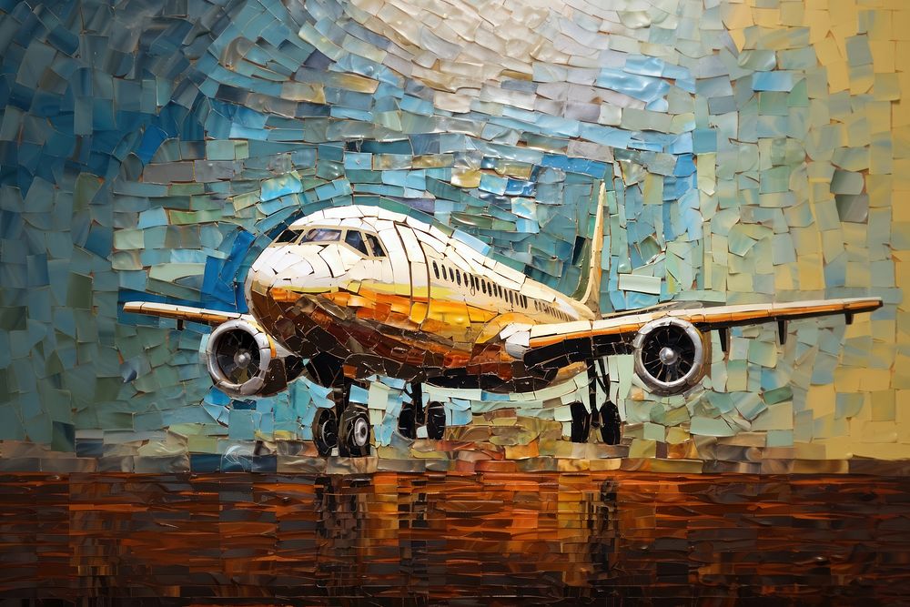 Mosaic texture of airplane painting art reflection.