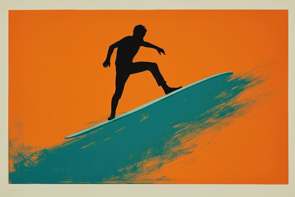 Silkscreen on paper of a surfing recreation sports sign.