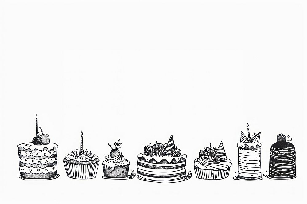 Divider doodle birthday cakes dessert drawing sketch.