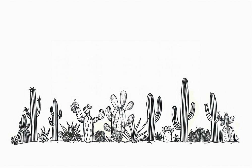 Divider doodle boder cactus backgrounds drawing sketch.