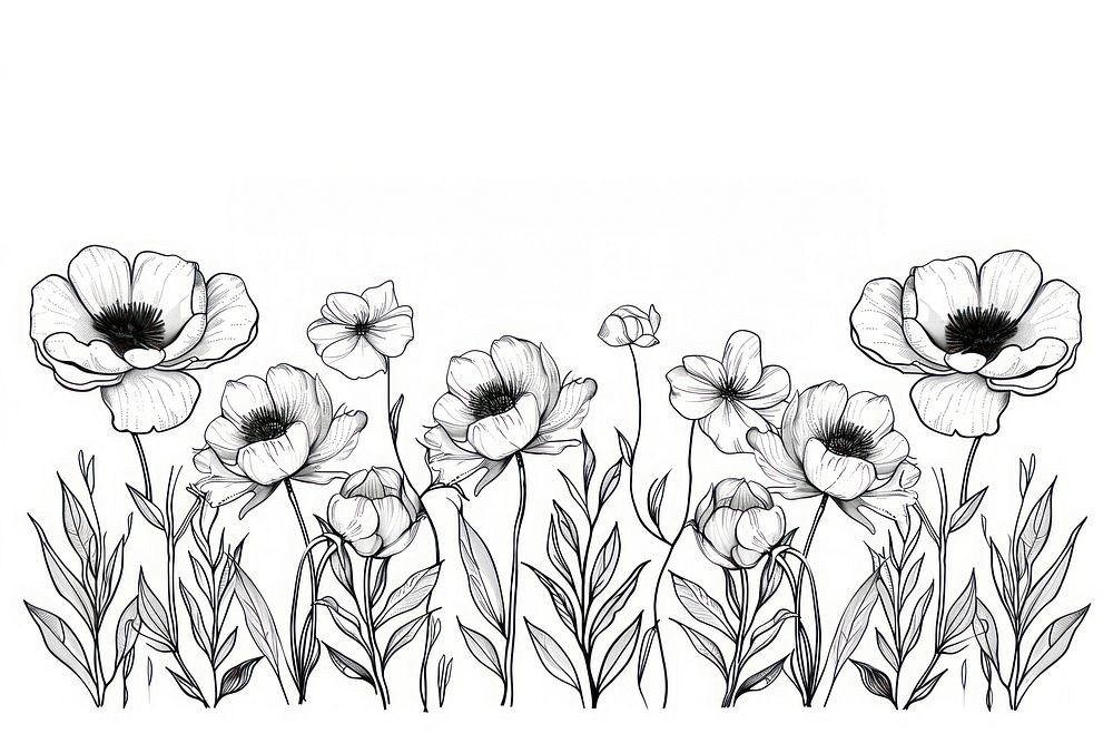 Divider doodle border peony drawing sketch white.