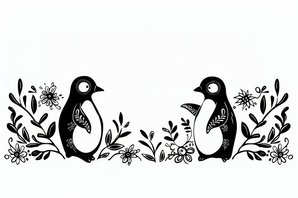 Divider doodle border penguin black white bird.