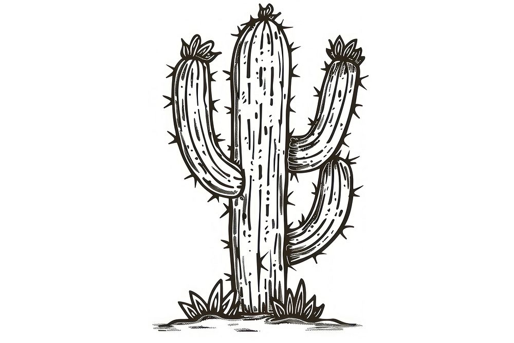 Divider doodle cactus plant line white background.