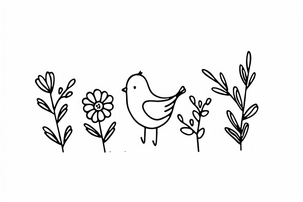 Divider doodle flower bird drawing sketch white.