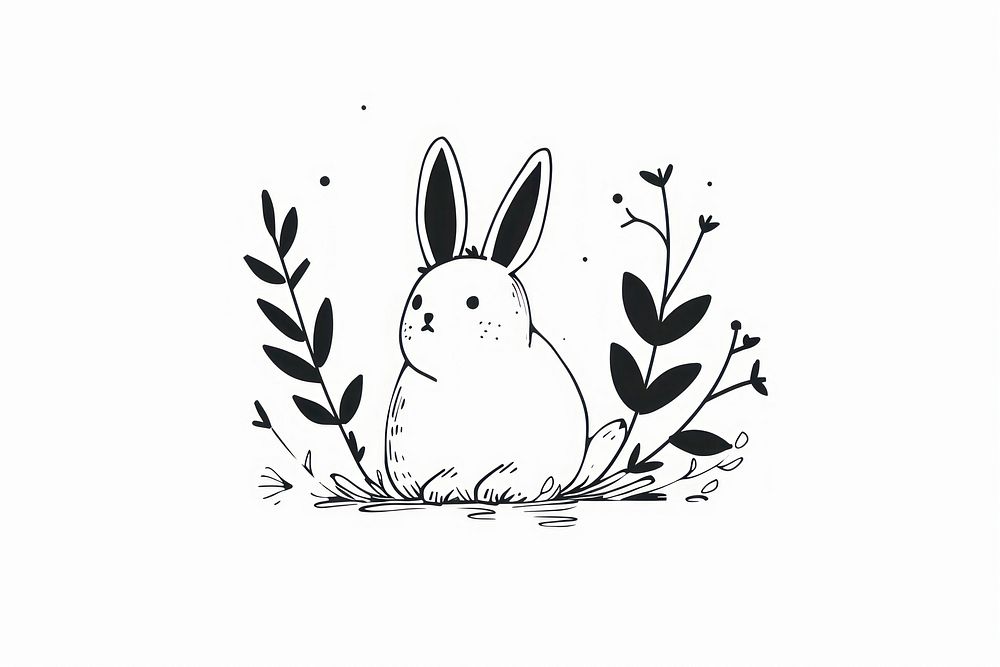 Divider doodle leaf bunny outline drawing animal.