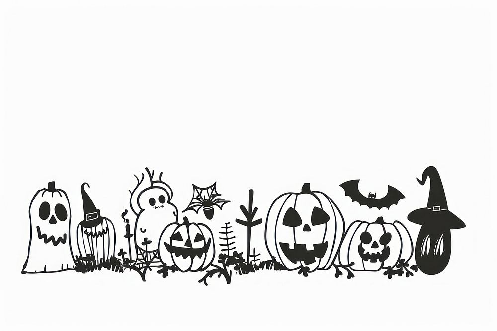 Divider doodle of halloween line jack-o'-lantern representation.