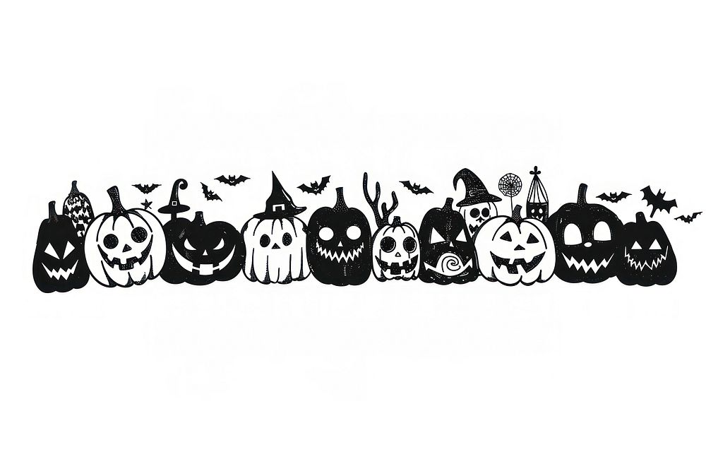 Divider doodle of halloween black anthropomorphic jack-o'-lantern.