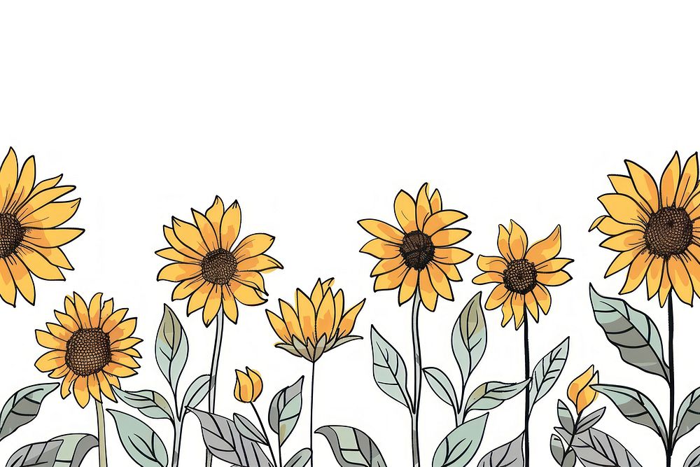 Divider doodle of sunflower backgrounds plant line.