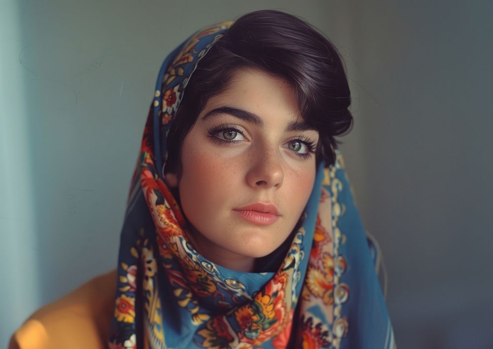 Common Turkish woman portrait scarf photo.