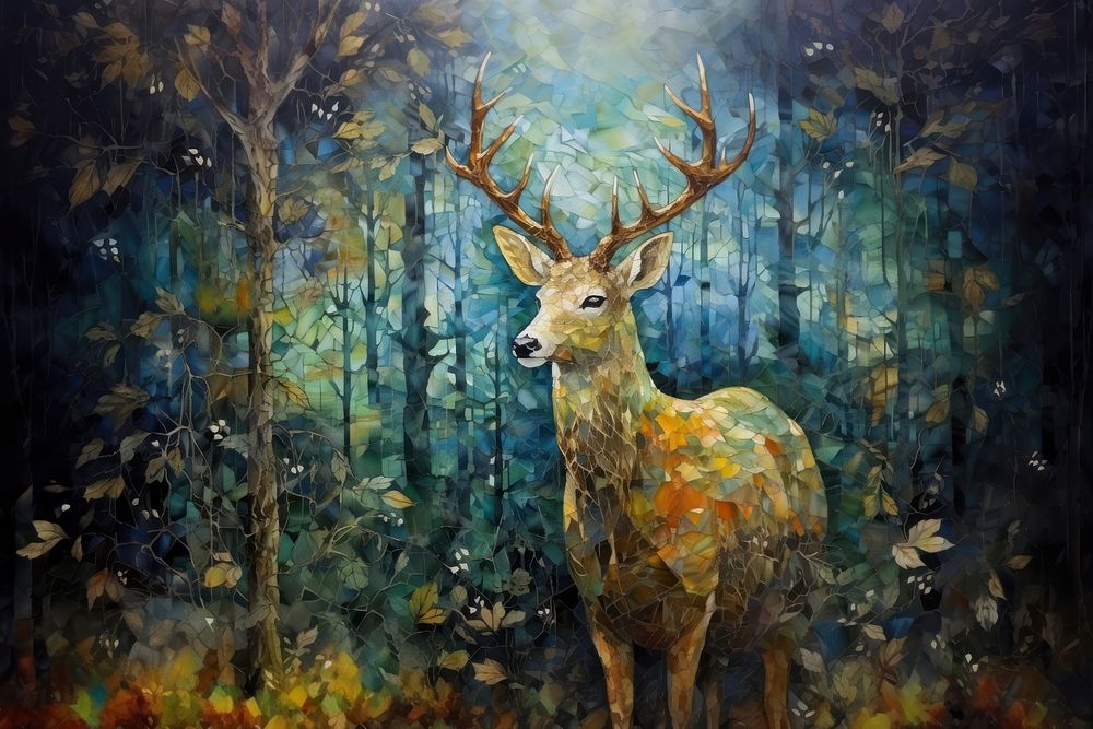 Patchwork of deer painting art wildlife.