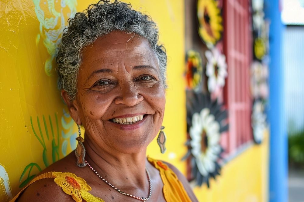 Brazilian senior woman smiling necklace adult smile.