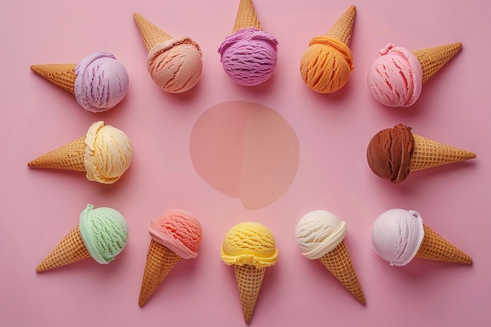 Photo of ice cream cones dessert food confectionery.