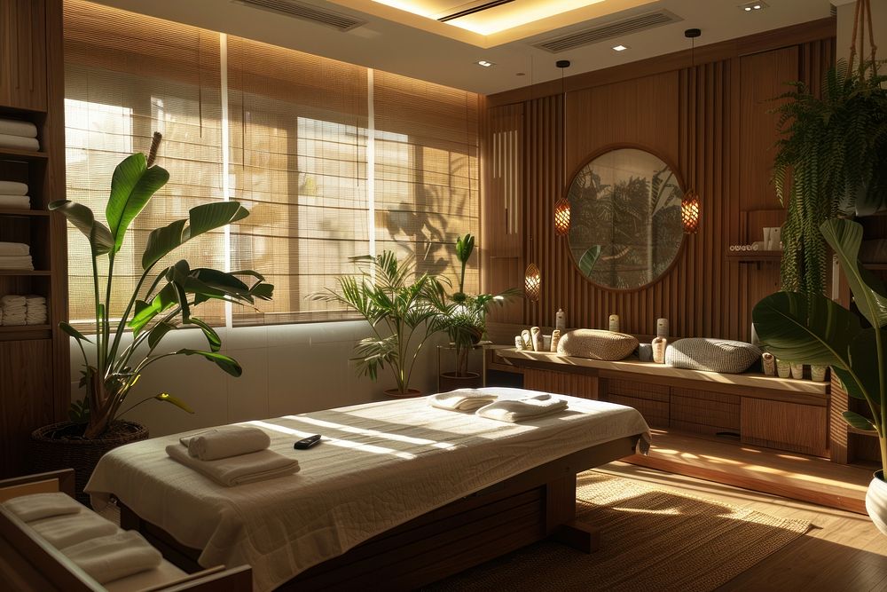 Massage room furniture plant architecture.